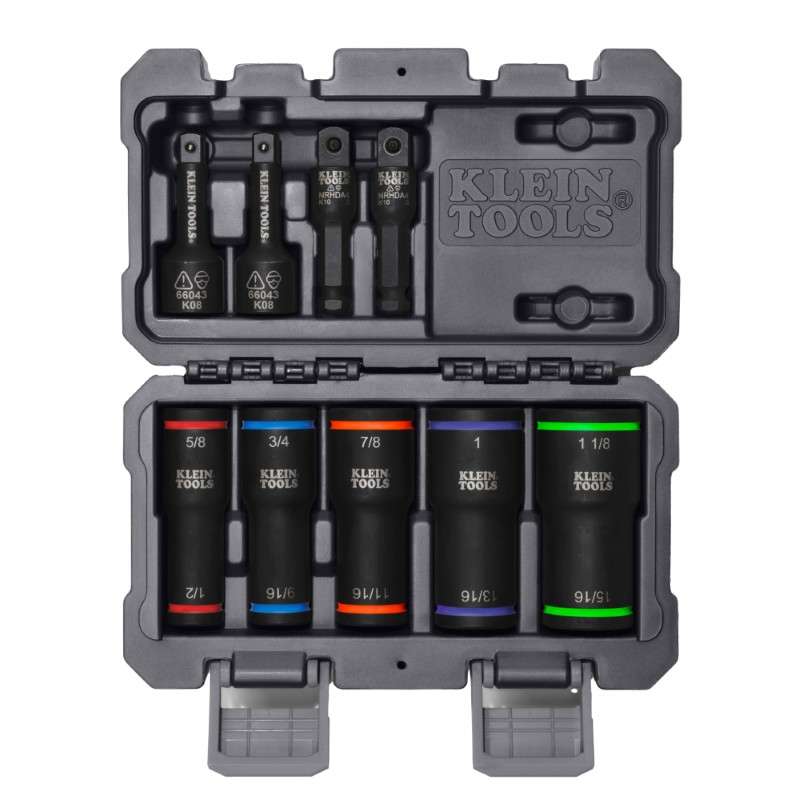 2-in-1 Impact Flip Socket Set, 12-Point, 5-Piece, Includes 4 Adapters and Case